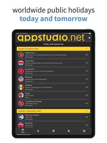 qppstudio worldwide holidays iPad screenshot