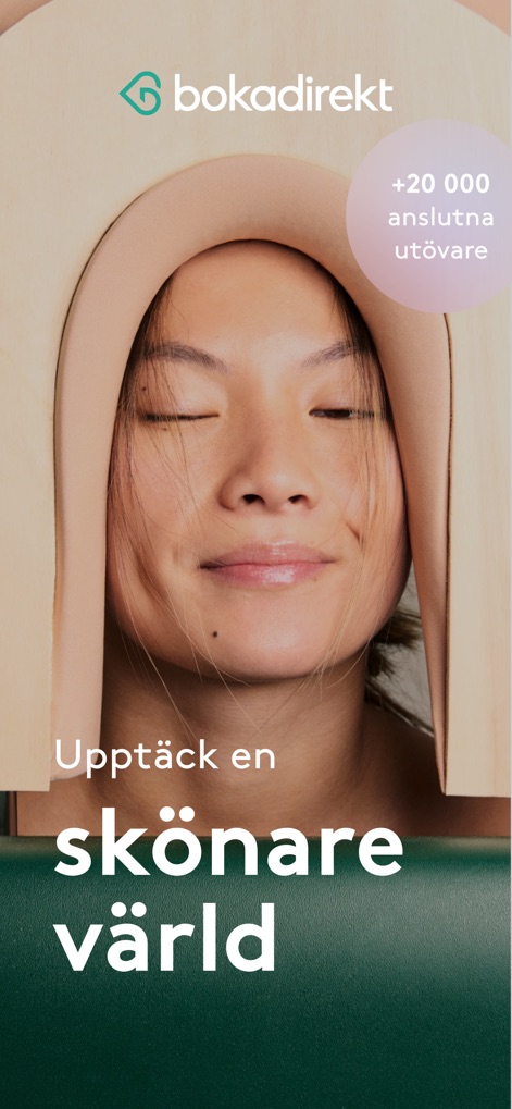 Bokadirekt: Skönhet & Hälsa - This image conveys the app's promise of a serene experience, highlighting the vast network of over 20,000 providers for beauty and wellness.
