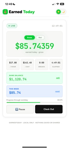 EarnedToday: Live Pay Screenshot 1 of 5