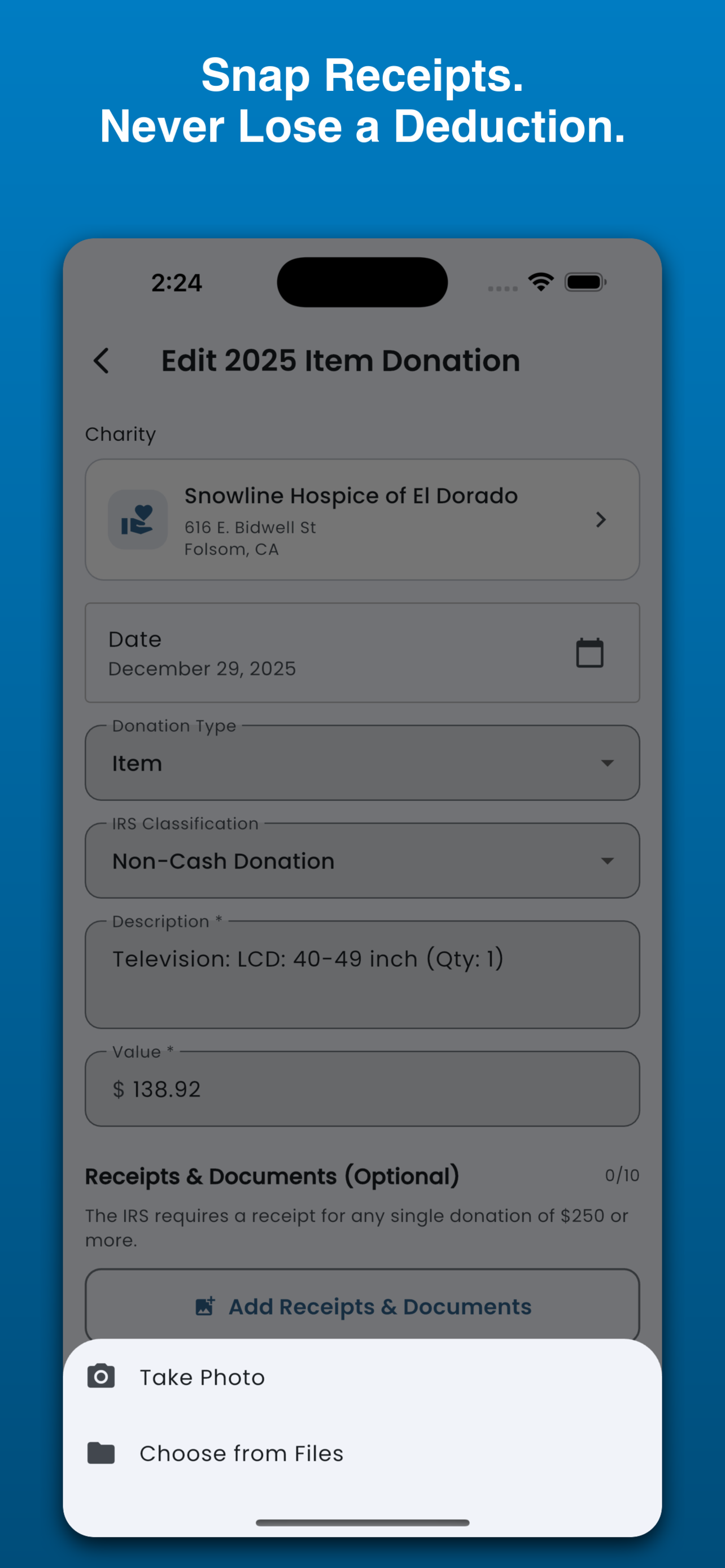 DeductIt - Donation Tracker