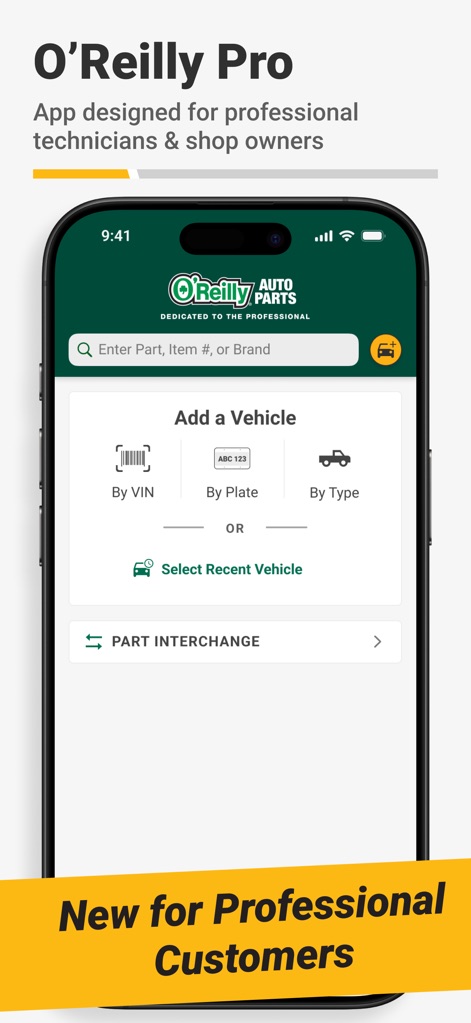 O'Reilly Pro - This tool streamlines vehicle identification through its VIN scanner and license plate decoder, alongside a convenient part interchange feature for accurate sourcing.