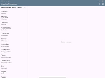 Quechua Phrasebook iPad screenshot