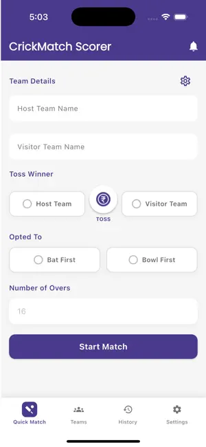 CrickMatch - Live Scorer iPhone screenshot 1