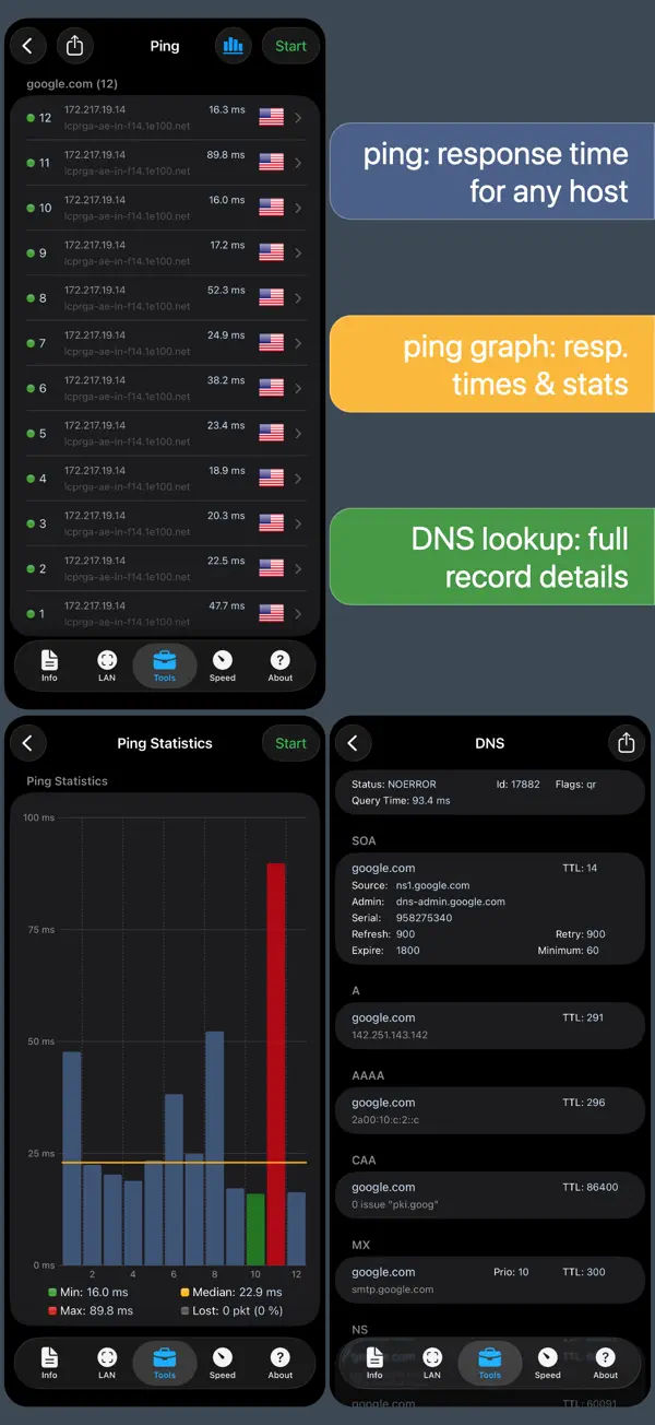 Network Analyzer Pro iPhone App Screenshot 4 – Dienstprogramme