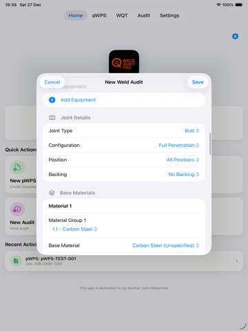 Weld Audit Pro iPad screenshot