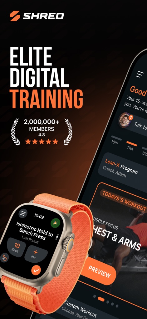 SHRED: Gym & Home Workouts - See how the app combines a robust member count and Apple Watch integration for a seamless fitness journey.