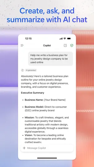 Capture d'écran de Microsoft 365 Copilot sur iPhone 2