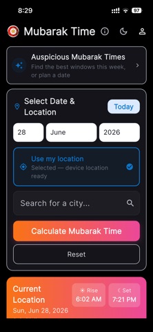 Mubarak Time Calculator iPhone screenshot