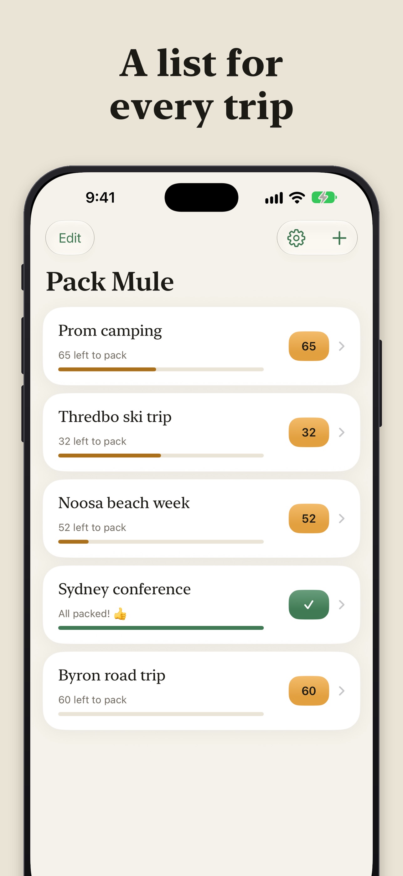 Screenshot 1 of Pack Mule: Packing List
