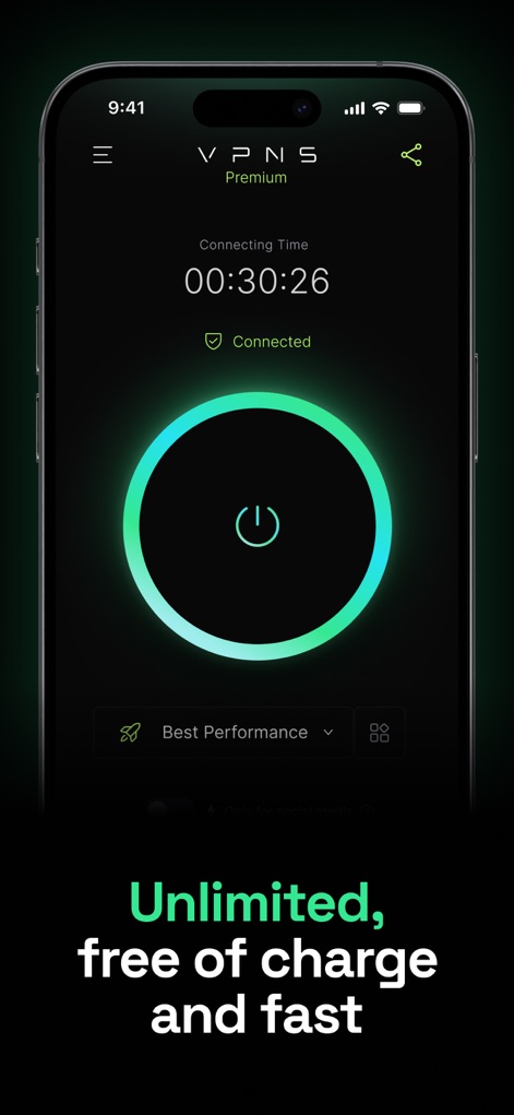 VPN Satoshi: Turbo Express Vpn - This screen showcases the app's intuitive power button and the clear "Connected" status, assuring users of an active and secure VPN session.
