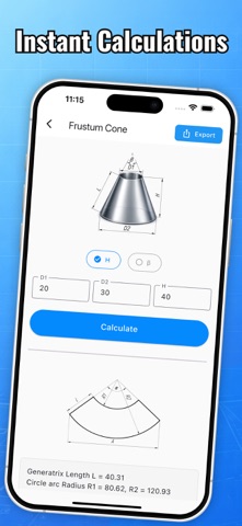 Flat Pattern Cone Calculator screenshot