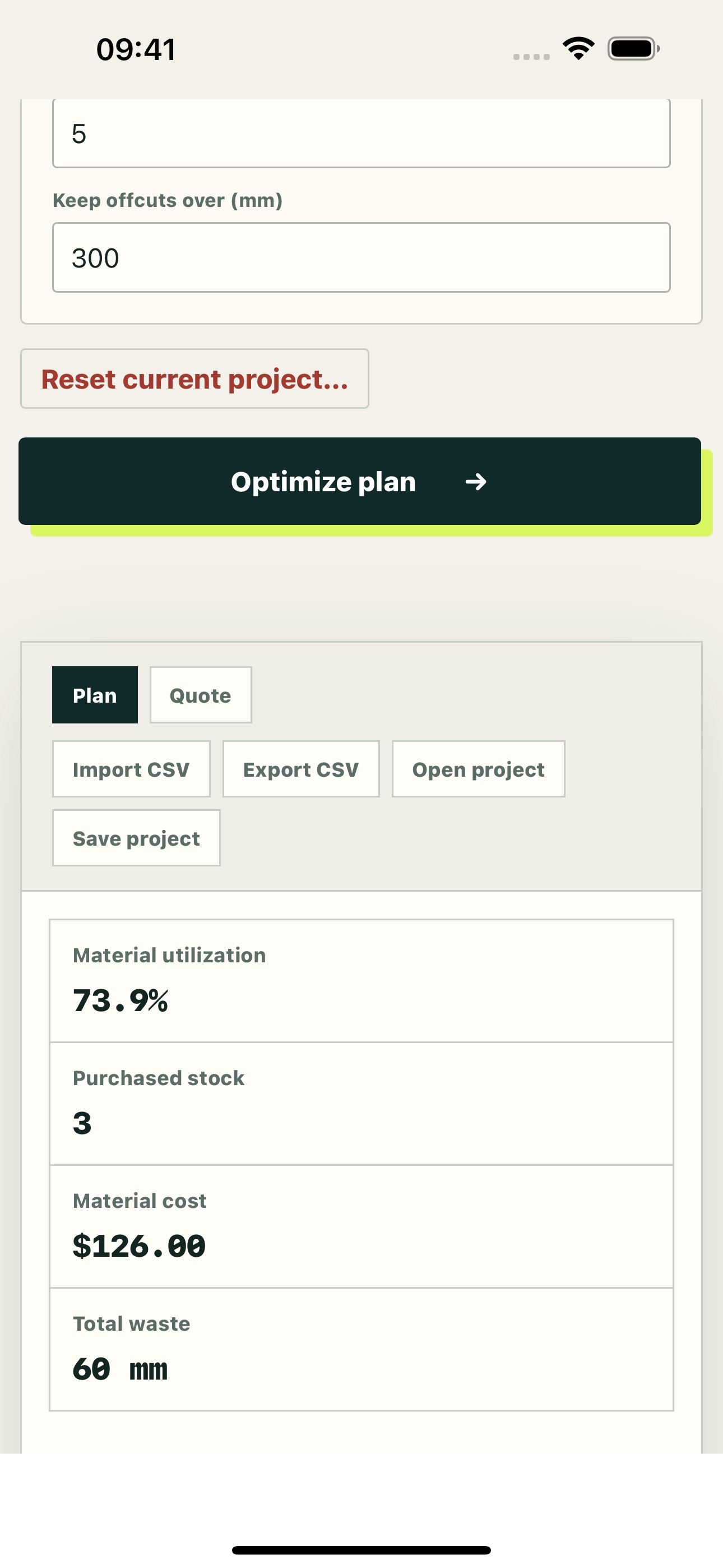 Screenshot 1 of KerfPilot: Linear Cut Planner