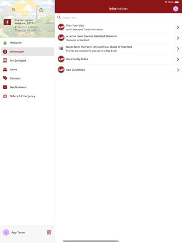 Stanford Admit Weekend iPad screenshot