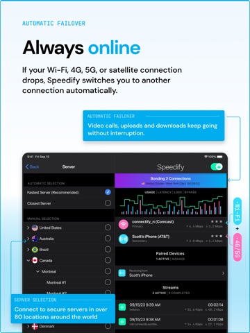 Speedify: Bond Satellite + 5G iPad screenshot
