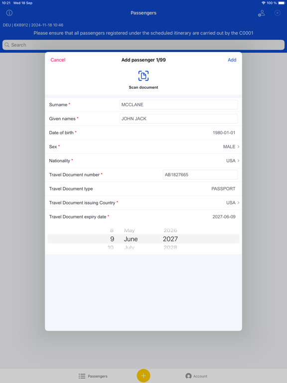 EU Carrier Interface iPad screenshot