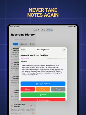 TLDL: Notes Voice Recorder AI iPad screenshot
