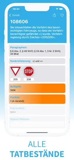 Screenshot von Tatbestandskatalog auf dem iPhone 4