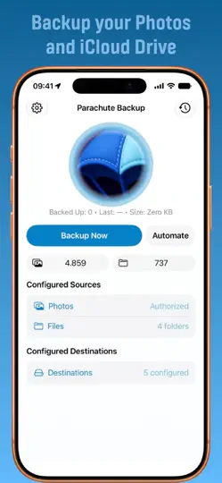 Скриншот Parachute Backup Mobile на iPhone 1