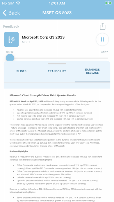 Earnings Calls Screenshot