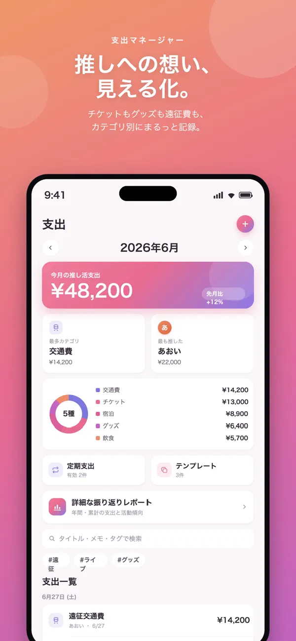 Oshi Lifeの支出画面