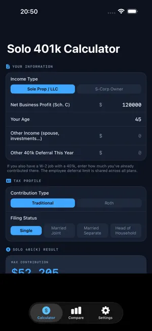 Solo 401k Calculator screenshot 4