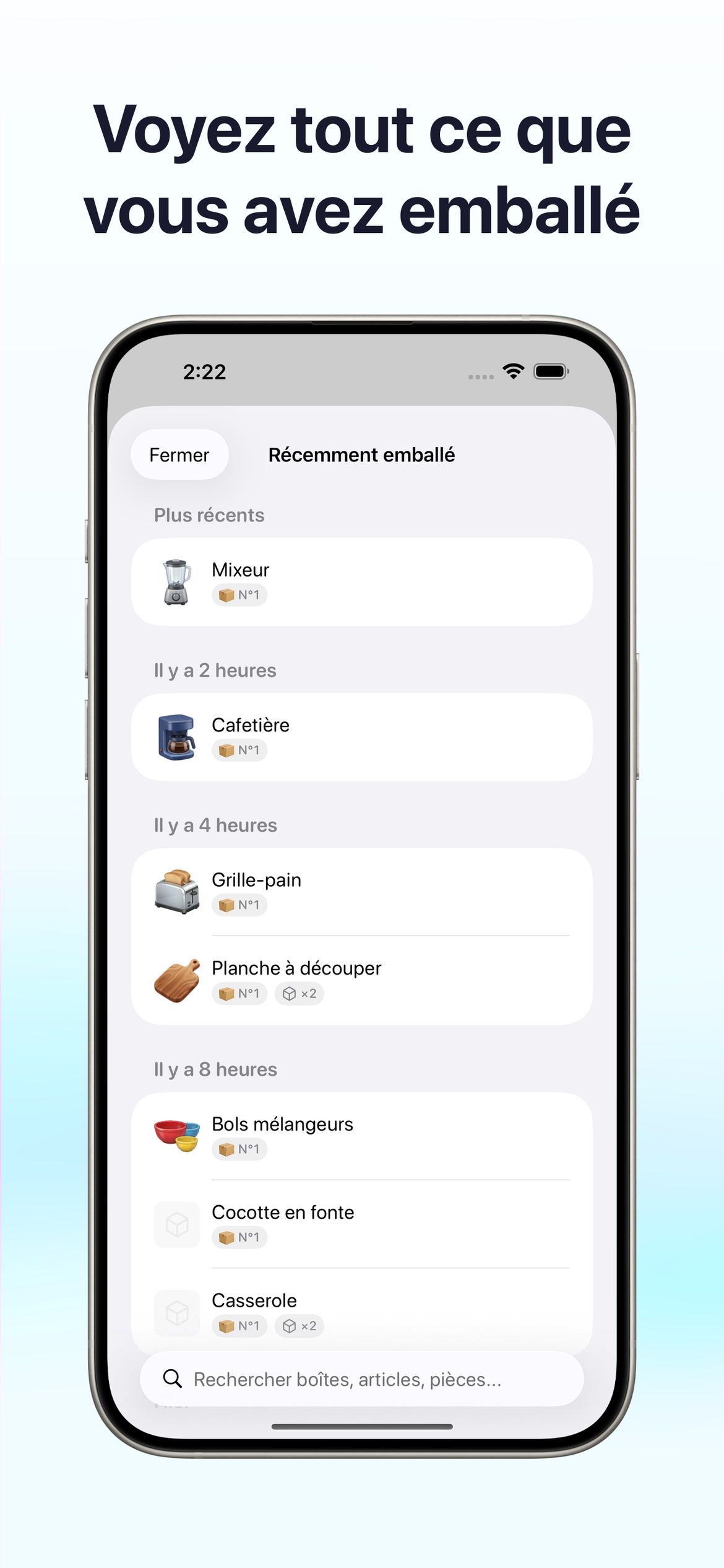 Suivez votre historique d'emballage