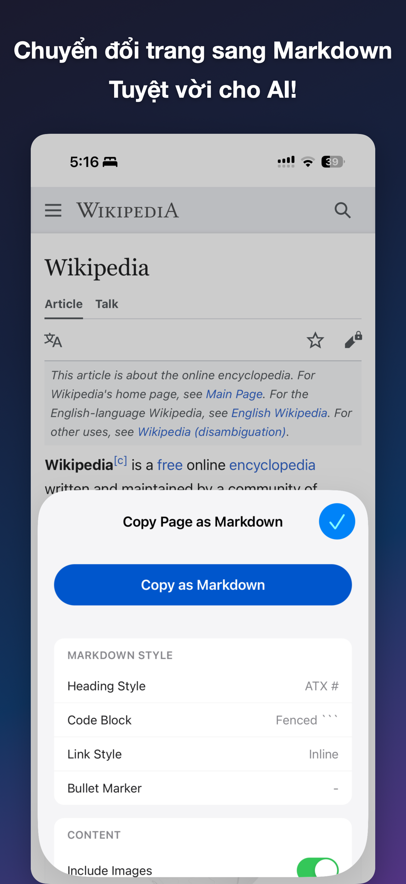 MDC - Markdown Copier iOS screenshot 1 showing app interface