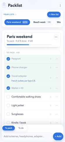 Packlist: Trip Checklist Screenshot 1 of 5