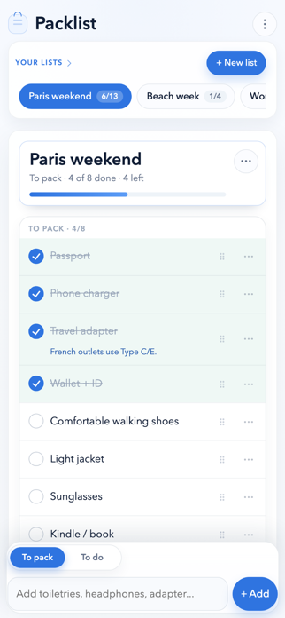 Packlist: Trip Checklist Screenshot 1 of 5