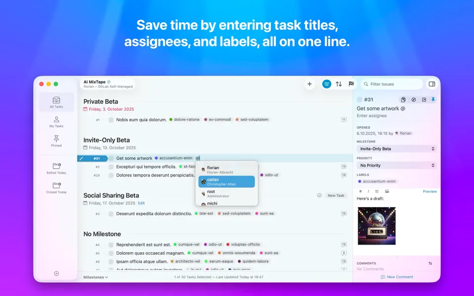 Screenshot 1 of Taska for GitHub/GitLab Issues 1.6.1