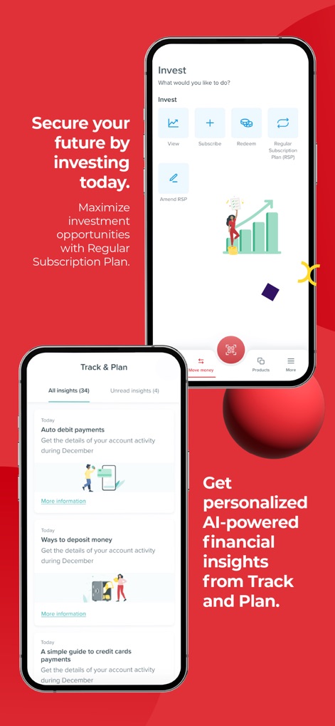 BPI - Die App bietet umfassende Investment-Dienste, einschließlich der Verwaltung von Sparplänen, und personalisierte Finanzanalysen durch die 'Track & Plan'-Funktion, um Ziele zu erreichen.