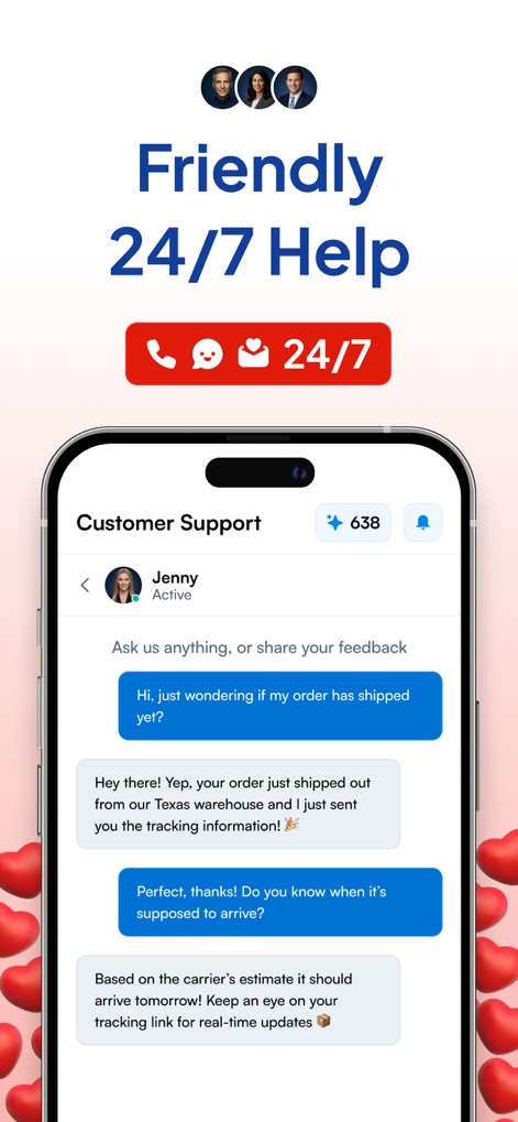 GovAuctions.com - Shop Surplus - The app ensures user satisfaction with a 24/7 help system, featuring a live chat interface where support staff like Jenny provide timely updates and tracking information for orders.