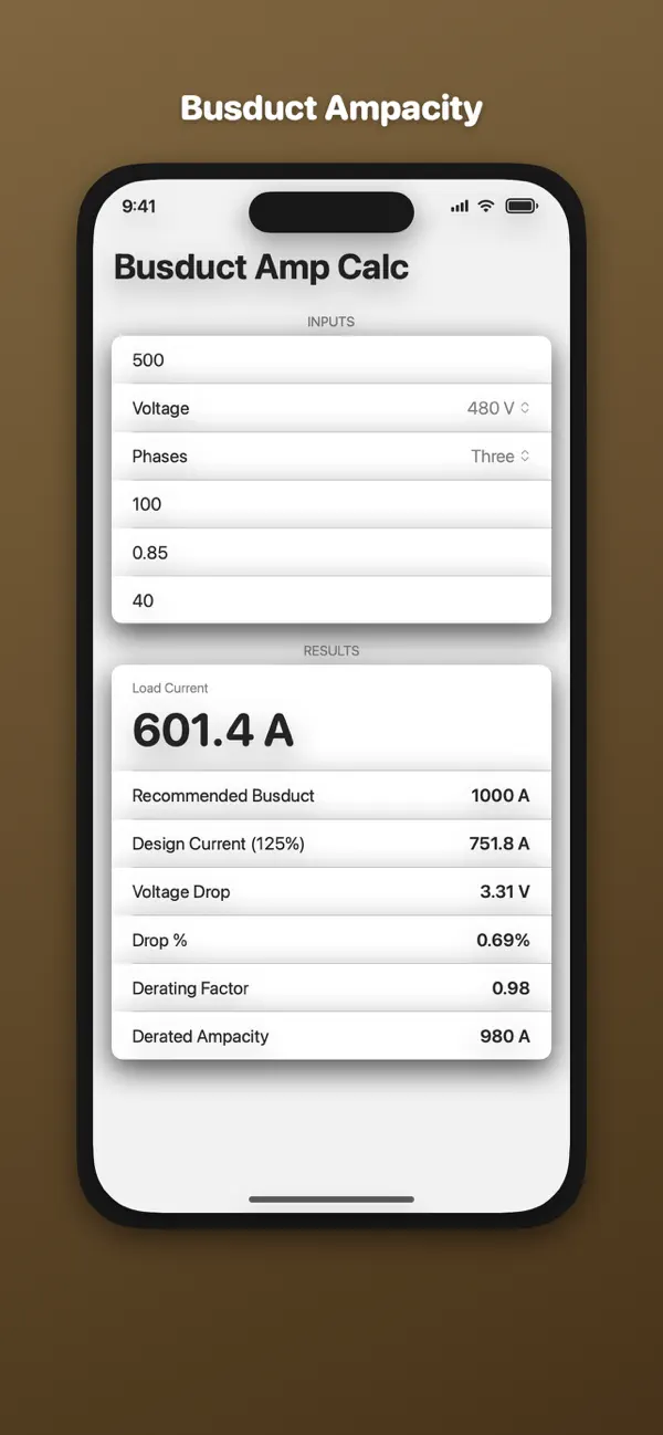 Screenshot #1 pour BusductAmp Calc