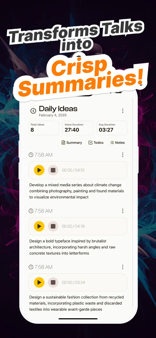 Screenshot #2 pour AI Voice Note Taker °ToastNote
