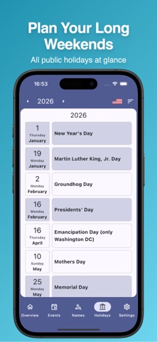 Namedays & Birthdays Calendar iPhone screenshot