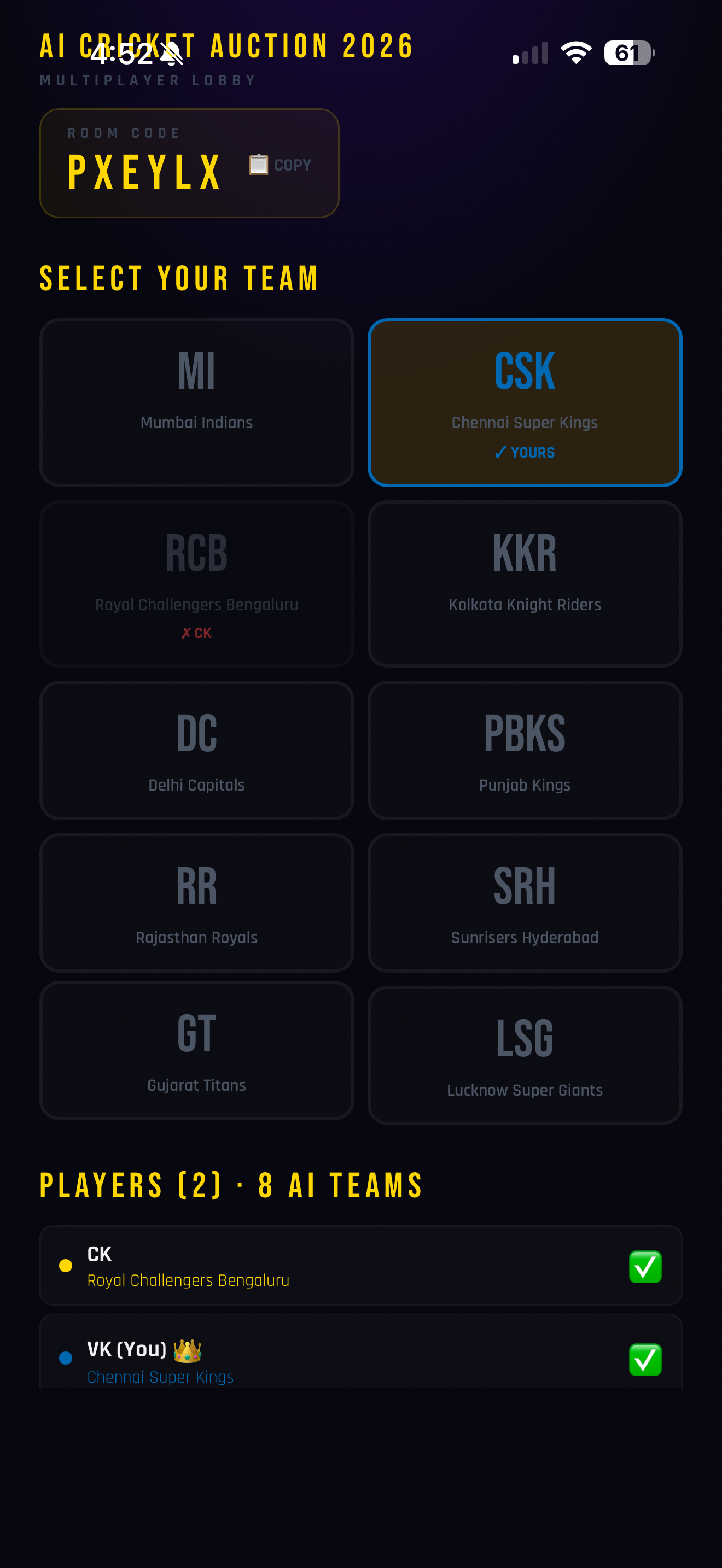 AI CRICKET AUCTION:Multiplayer