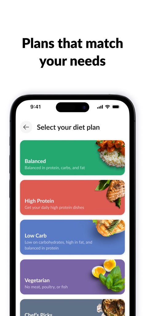 Calo - كالو - Users can easily navigate the app's diet plan selection interface, choosing from specialized categories like 'High Protein' and 'Low Carb' to match their dietary goals.