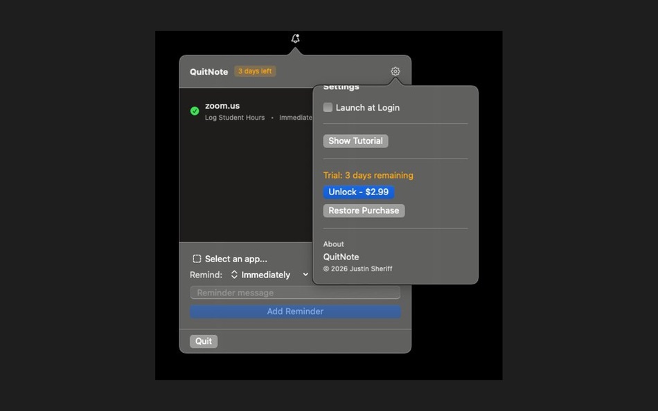 #2. QuitNote (macOS) بواسطة: Justin Sheriff