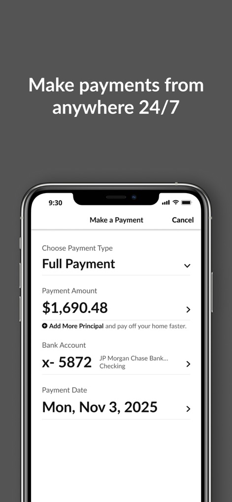 Mr. Cooper - The app streamlines the payment process, allowing users to select their payment type and easily manage their bank account details for transactions.