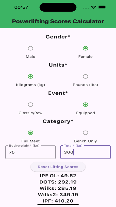 PowerLIFTING CALC Screenshot