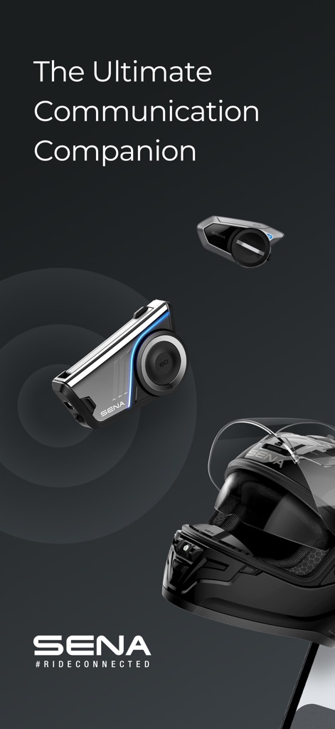 Sena Motorcycles - This introductory visual showcases the sleek design of Sena communication devices and their intuitive integration with motorcycle helmets, embodying the #RIDECONNECTED ethos.