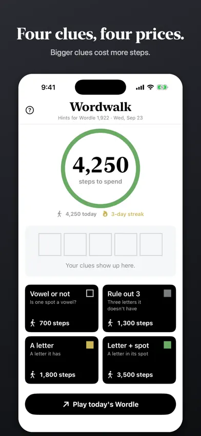Wordwalk: a hint revealed one step at a time