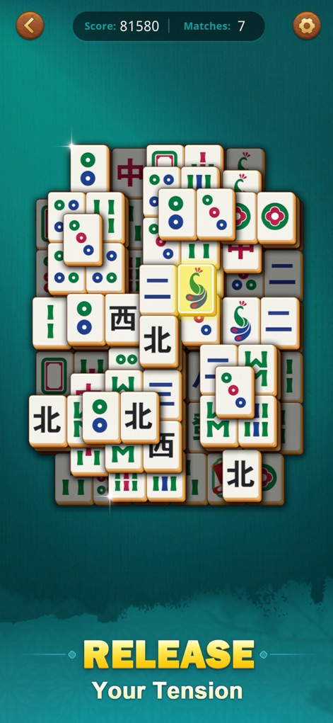 Mahjong Match：Classic Tiles！ - The app promotes relaxation through its organized, dense mahjong tile layouts and the subtle highlighting of available matches, reducing cognitive load.
