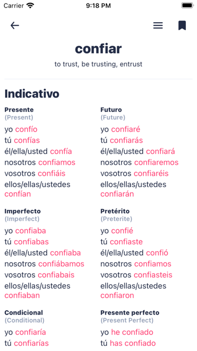 Spanish Conjugation & Verbs Screenshot