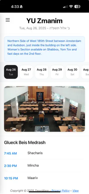 YU Zmanim screenshot 2