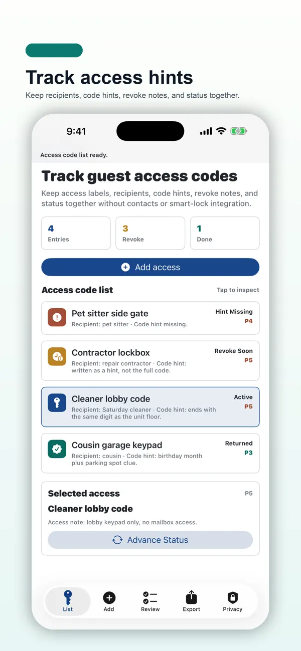 Screenshot #1 pour Guest Access Code List