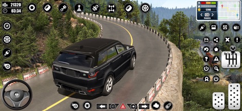 City Driving School Car Games - Los usuarios pueden explorar paisajes montañosos detallados, con una carretera sinuosa flanqueada por árboles exuberantes y barreras de seguridad.