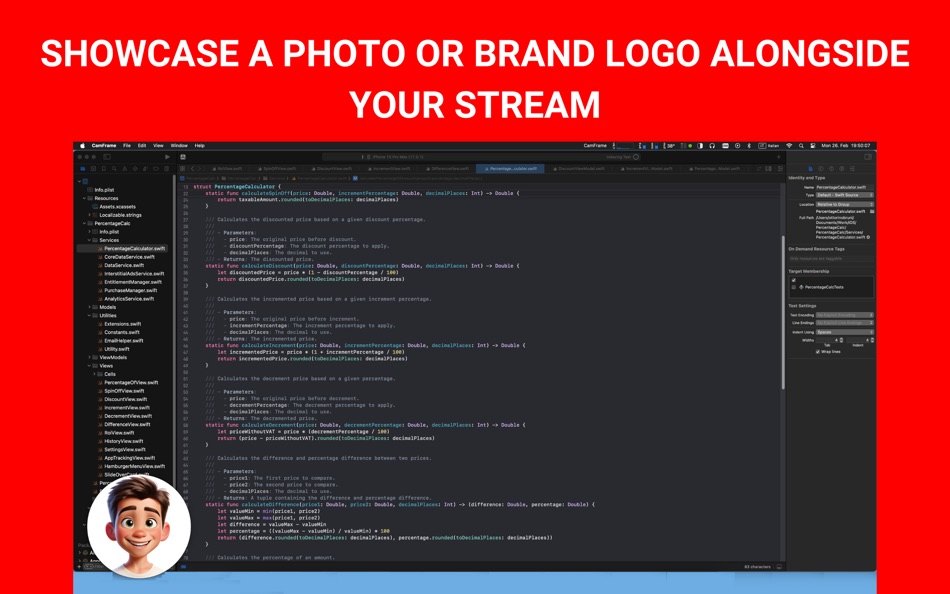 #2. CamFrame Stream Your Face (macOS) 来自: Ottorino Bruni