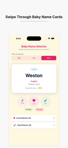 Baby Names: Swipe & Save iPhone screenshot