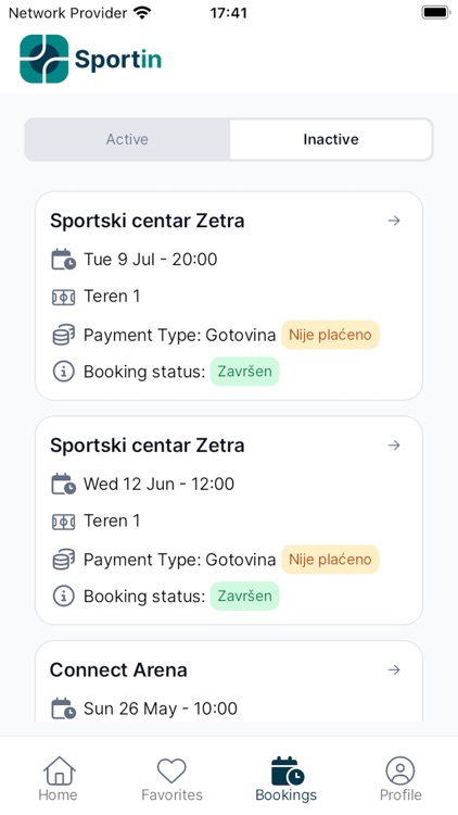 Sportin - Booking app